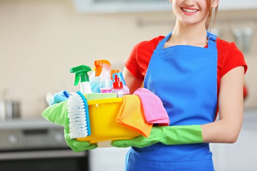 Professional office cleaning team working in a Marylebone workspace