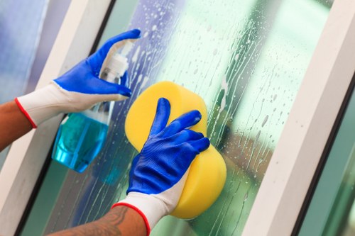 Professional builders dust removal from windows and surfaces