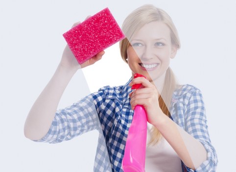 Professional cleaner reviewing safe cleaning procedures